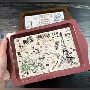 2 Plateau Metal GM Cafe Vin de France Decorative Tray Paris Glamour 10”x6.5”x.5”